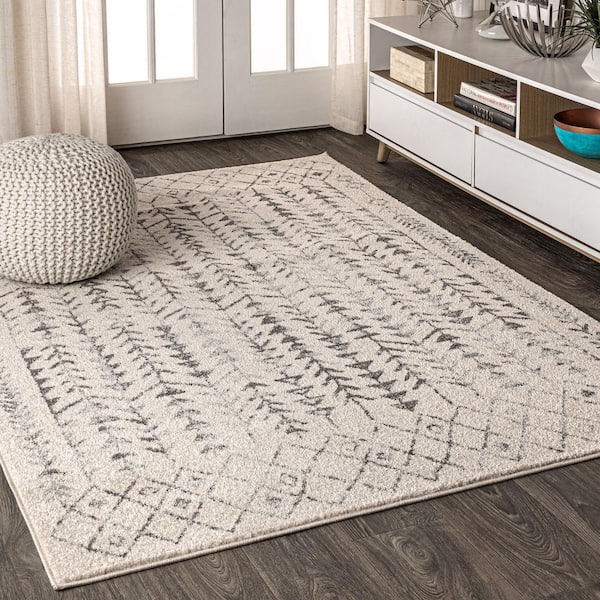 Ziri Moroccan Geometric Cream/Gray 3 ft. x 5 ft. Area Rug