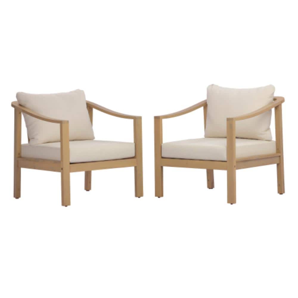 2-Piece Acacia Wood Outdoor Lounge Chair with Cream Cushions, Water Resistant price history on PriceWatchPro