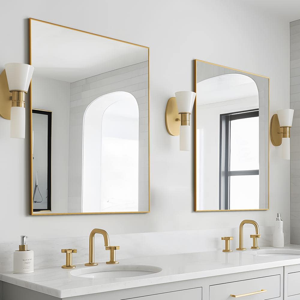 31 in. W x 24 in. H Rectangular Metal Framed Bathroom Wall Mirror in Gold 2