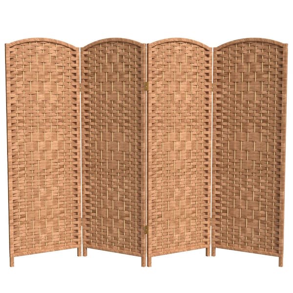 4 ft. Short Diamond Weave Fiber Folding Screen - Natural - 4 Panel