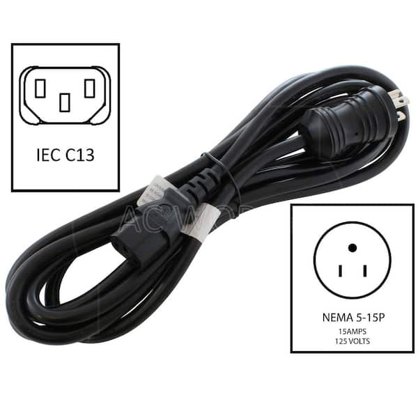 AC WORKS 12 ft. 13A 16 / 3 Indoor Medical Grade Power Cord With