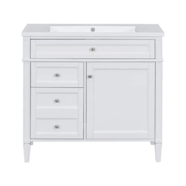 Sanlan MRS01 36.0 in. W x 18.0 in. D x 33.0 in. H Single Sink Freestanding Bath Vanity in White with White Solid Surface Top