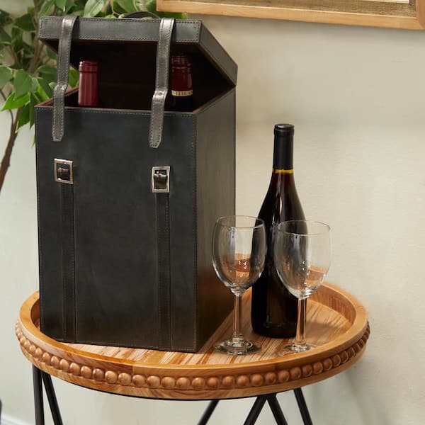 Litton Lane 4- Bottle Dark Blue Wine Holder with Carrying Handle