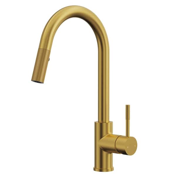 16 in. Height 360° Spout Swivel Single Handle Pull Out 2-Sprayer Kitchen Faucet with Brass Rough-in Valve in Brush Gold