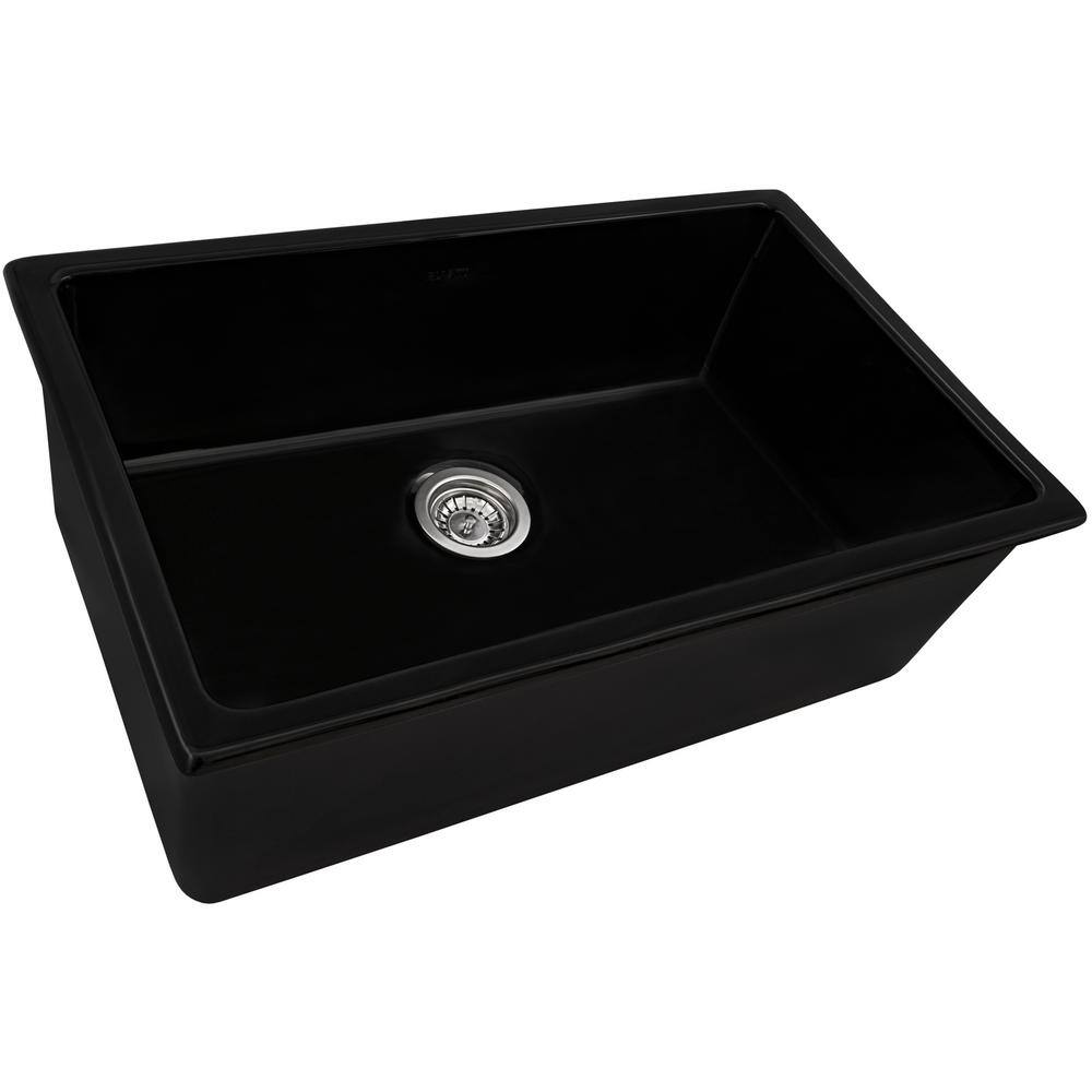 34-Inch Black Fireclay Drop-In Single Bowl Kitchen Sink