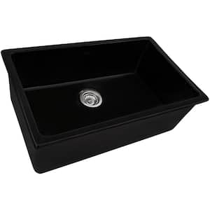 27 in. Drop-in/Undermount Single Bowl Black Fireclay Kitchen Sink