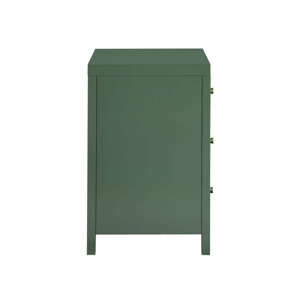 Nolan Vintage Green 3-Drawer Wood Nightstand with Gold Knobs