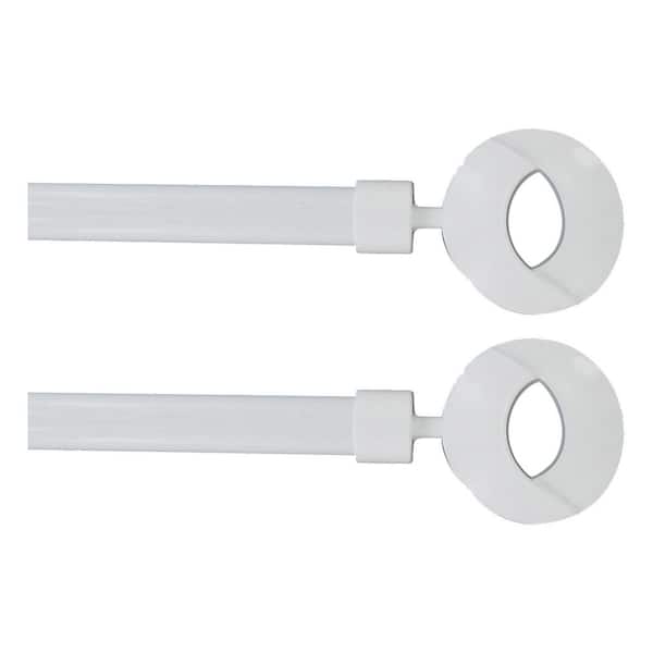 Unbranded 50 in. - 82 in. 2 Adjustable 3/4 in. 2 Single Window Curtain Rods in White with Round Finials