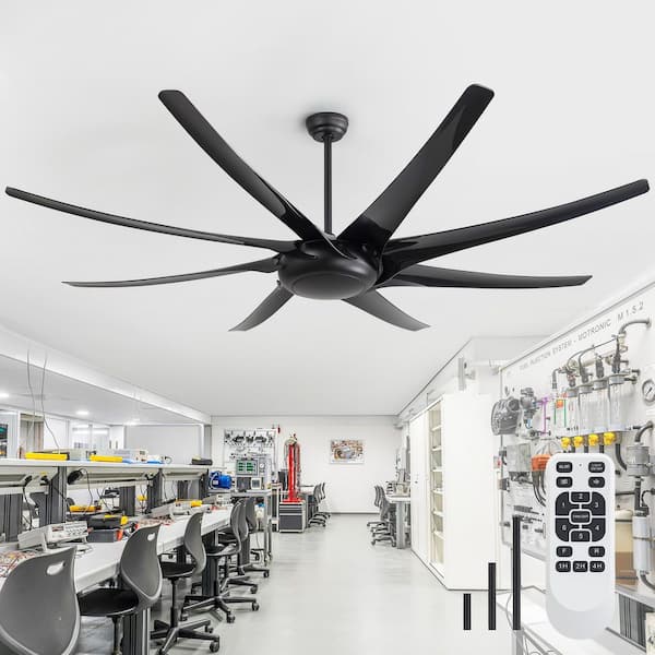 Hector 84 in. 6 Fan Speeds Black Industrial Wimdmill Ceiling Fan with Downrod, Black Blade and Remote Included No Light