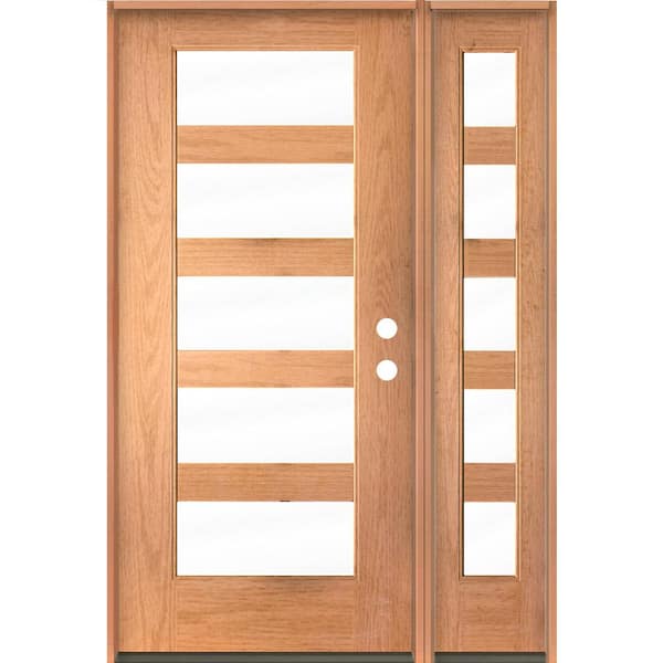 ASCEND Modern 50 in. x 80 in. 5-Lite Left-Hand/Inswing Clear Glass Teak Stain Fiberglass Prehung Front Door with RSL