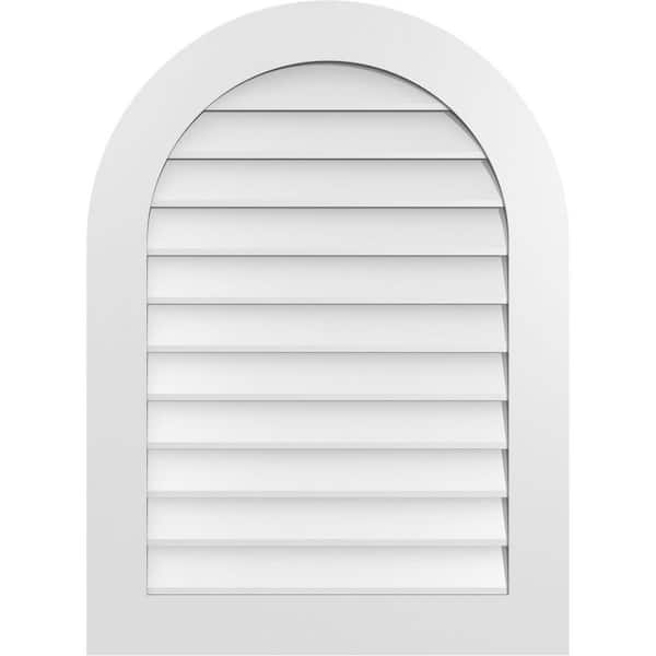 Ekena Millwork 28 in. x 38 in. Round Top White PVC Paintable Gable Louver Vent Non-Functional