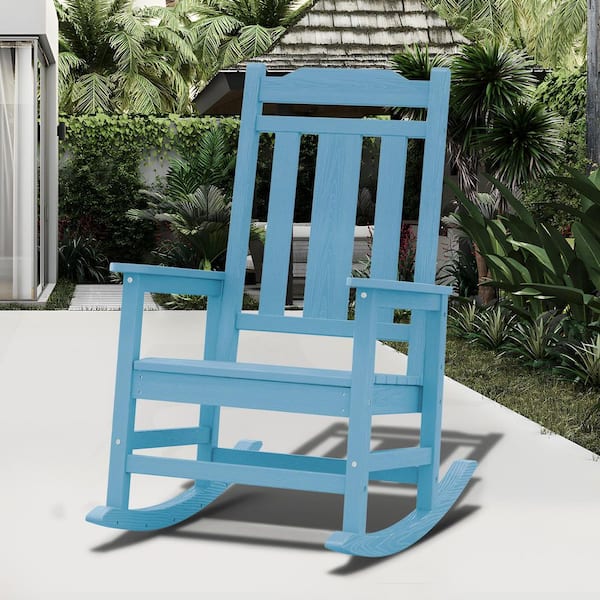 JEAREY Light Blue HDPE Plastic Adirondack Chair Outdoor Rocking Chair for Patio and Garden (1-Pack)