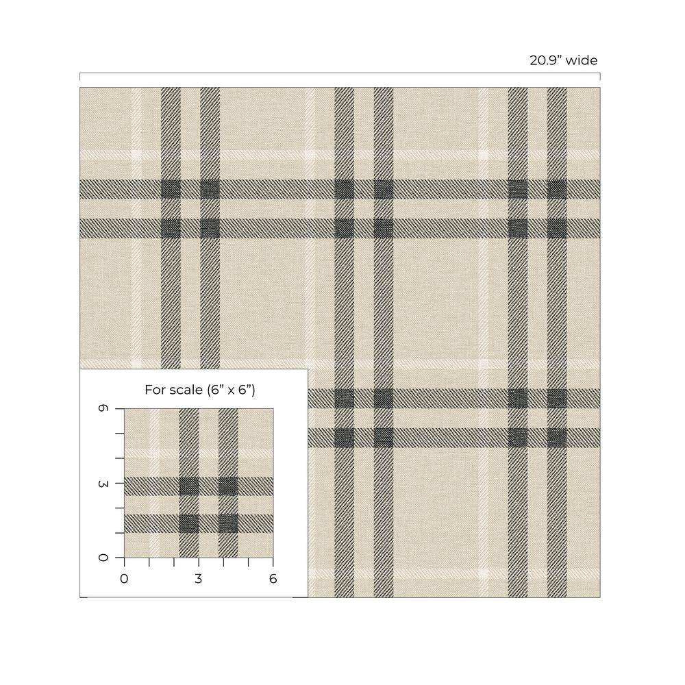 Linen and Ebony Plaid Peel and Stick Wallpaper Roll