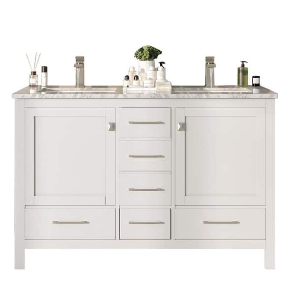 Eviva London 48 in. x 18 in. Transitional White Bathroom Vanity with White Carrara marble and double Porcelain Sinks