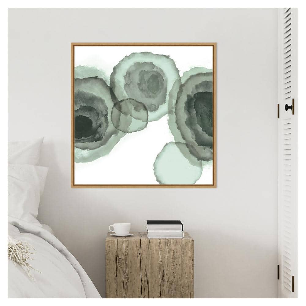 Ink Stains II Mint Abstract Canvas Art with Maple Frame