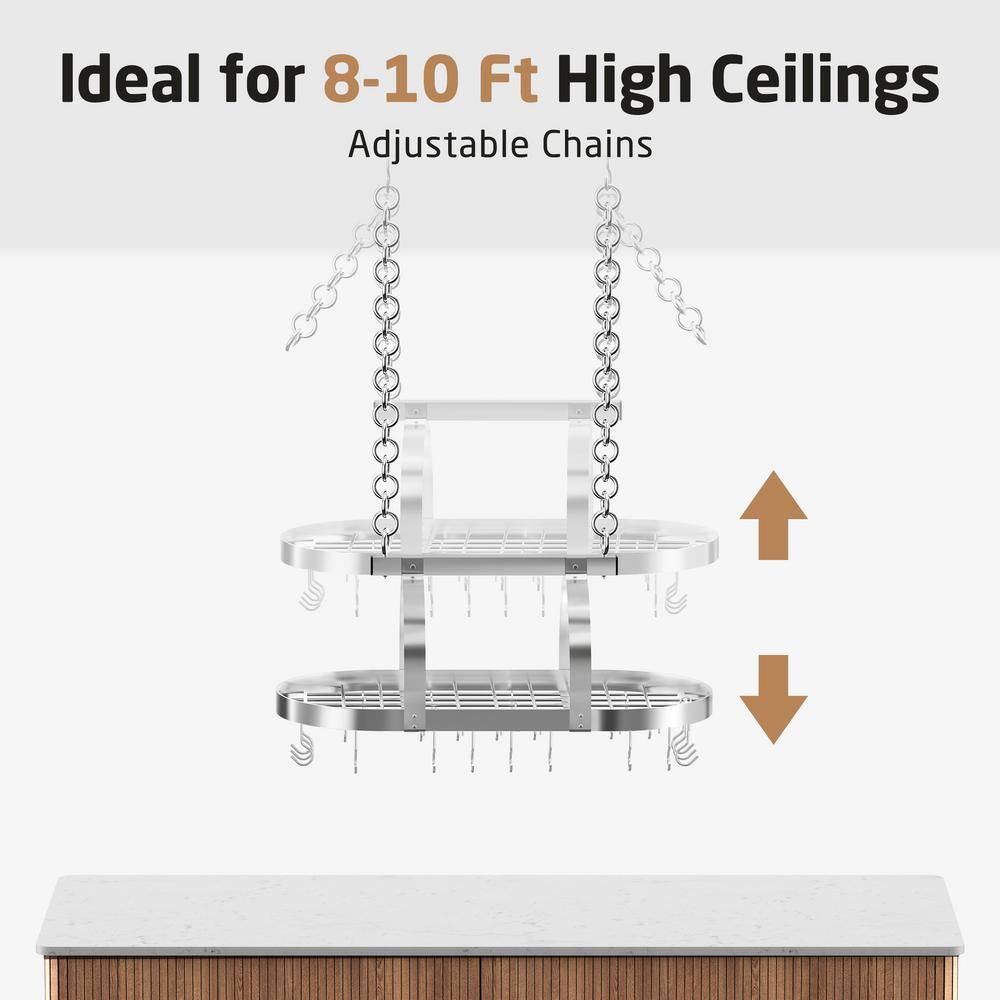 Chrome Ceiling Mounted Pot Rack with 20 Hooks