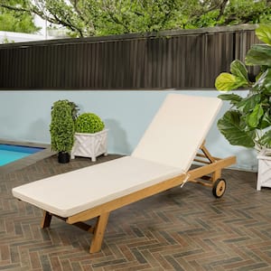 Mallorca 77.56"x23.62" Classic Adjustable Acacia Wood Outdoor Chaise Lounge Chair with Cushion & Wheels, White/Natural