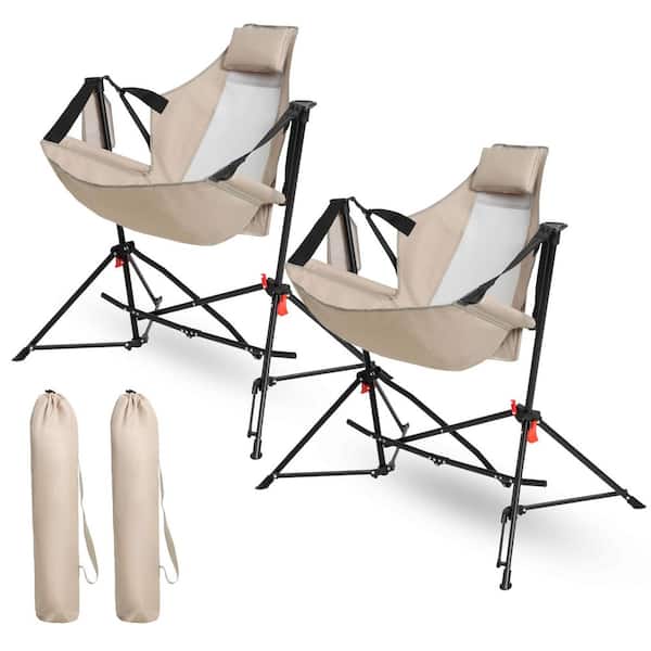 Unbranded Aluminum Folding Portable Chair Recliner with Adjustable Back Cup Holder for Outdoor Travel Lawn Backyard Brown (2pcs)