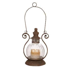 Brown Metal Decorative Candle Lantern with Handle