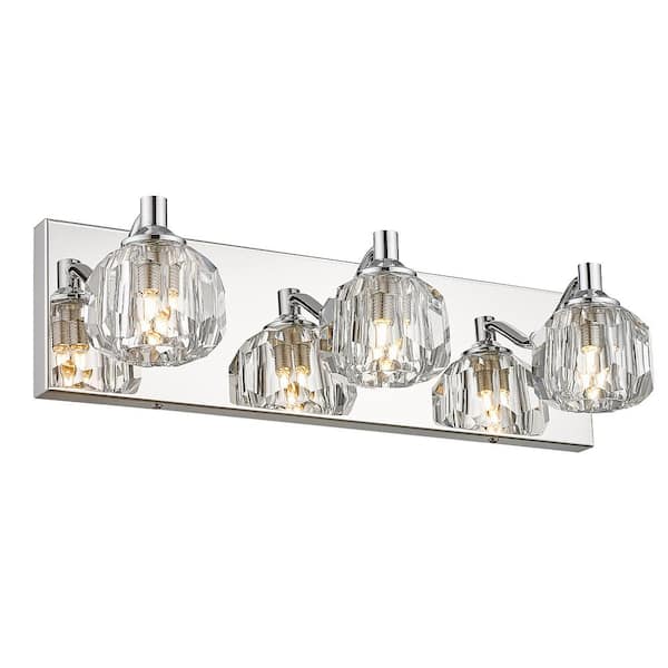 pasentel Modern 16 in. 3-Light Chrome Bathroom Vanity Light Over Mirror with Crystal Shade