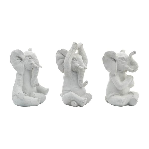 White 6 in. x 8 in Resin Yoga Elephant Set of 3 Figurine