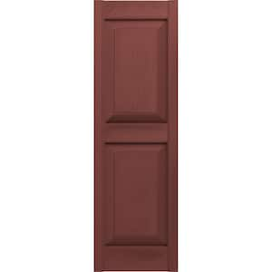 12 in. x 59 in. Raised Panel Vinyl Exterior Shutters Pair in Burgundy Red