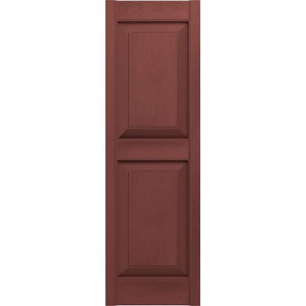 Builders Edge 14.75 in. x 35 in. Raised Panel Vinyl Exterior Shutters Pair in Burgundy Red