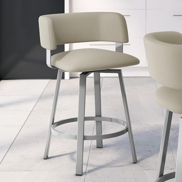 Amisco Stinson 30 in. Greige Faux Leather/Metallic Grey Metal Bar Stool