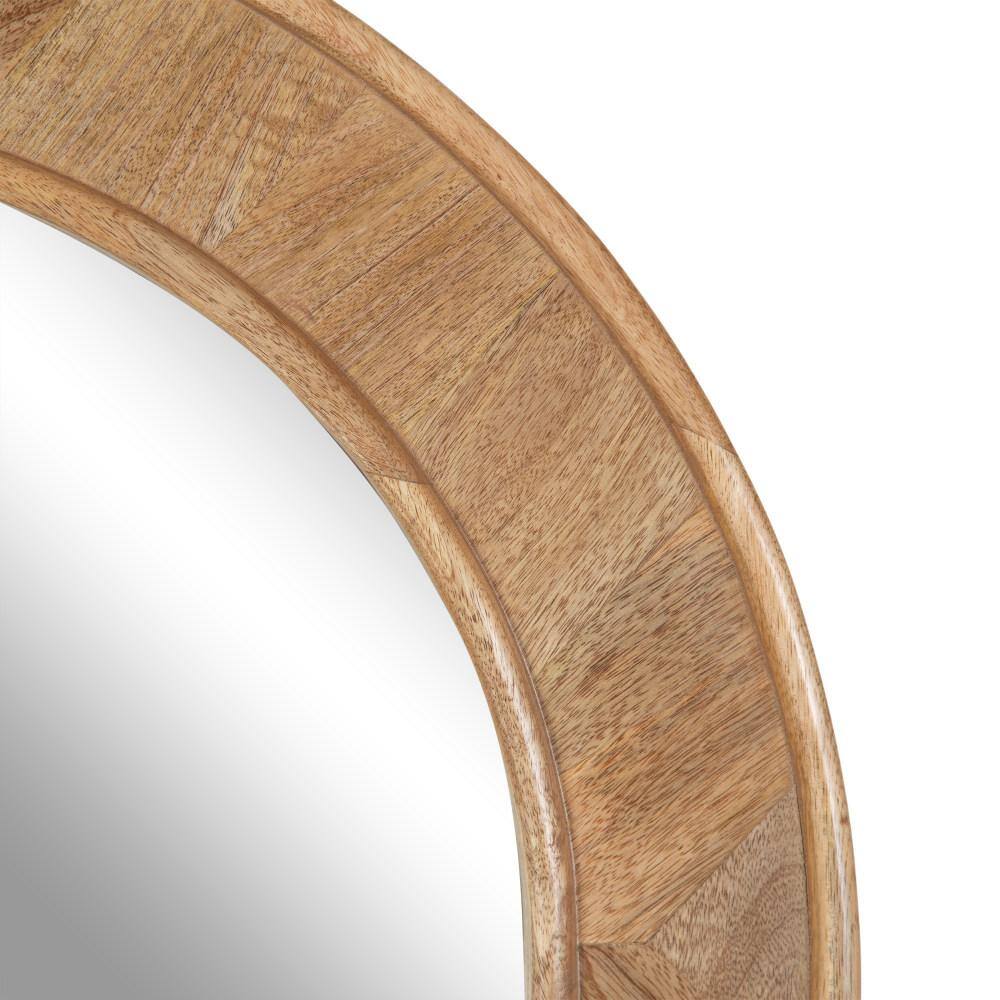 28" Natural Brown Mango Wood Round Wall Mirror