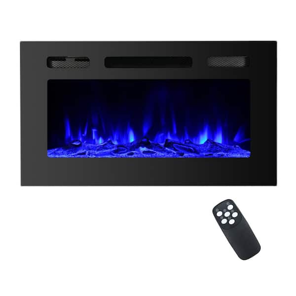 30 in. Black Wall-Mounted Recessed Electric Fireplace Insert with Remote Control and Adjustable Heating/Flame