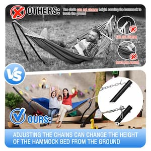 12 ft. Quilted 2-Person Hammock Bed with Stand and Detachable Pillow in Dark Blue