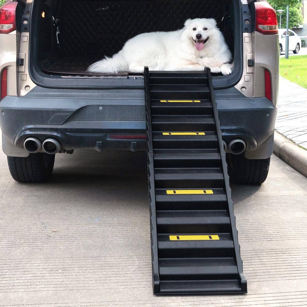 Foldable Black Plastic Pet Ramp with Steps for Cars and Beds