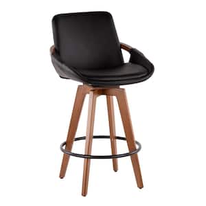 Cosmo 26 in. Walnut and Black Faux Leather Counter Stool