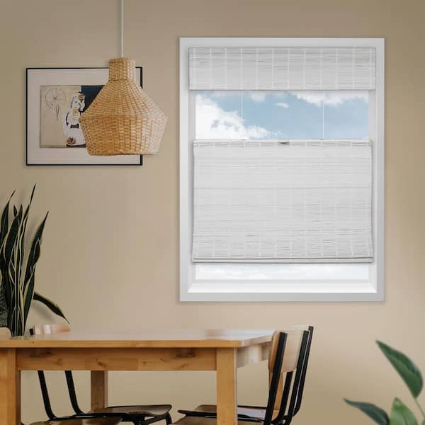 Natural Woven Top Down Bottom Up Cordless Bamboo Roman Shades for Windows, 33 in. W x 60 in. L, Snow