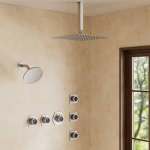 Thermostatic 5-Spray 12 and 6 in. Dual Shower Head Ceiling Mount Fixed and Handheld Shower Head in Brushed Nickel