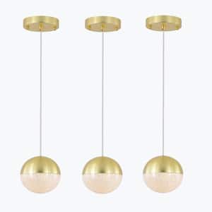 3-Light Dimmable Integrated LED Gold Ball Pendant Chandelier for Dining Room