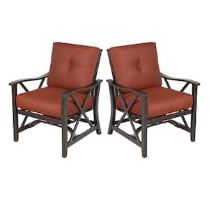 Locust Dark Gold X Design Aluminum Frame Outdoor Patio Bistro Dining Chair with CushionGuard Red Wine Cushion(2-Pack)