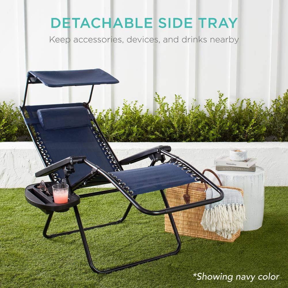Sage Green Folding Zero Gravity Recliner with Canopy and Tray
