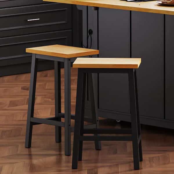 Harper & Bright Designs 25.6 in. Black Wood Bar Stool, Counter Stool with Footrests, Foot Pads (Set of 2)
