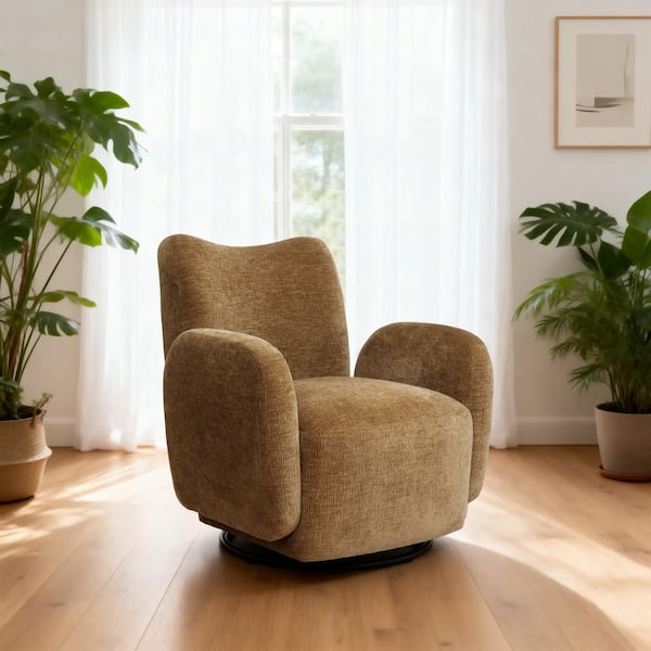 Gabryle Camel Chenille Upholstered 360° Swivel Accent Arm Chair