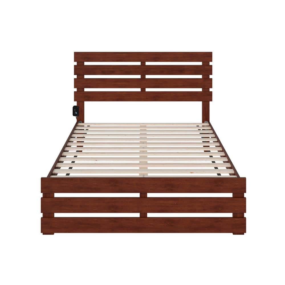 Walnut Full Wood Bed Frame with Headboard and Slats