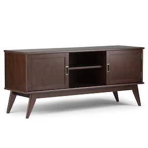 Draper Solid Hardwood 60 in. Wide Mid Century Modern TV Media Stand in Medium Auburn Brown for TVs Up to 65 in.