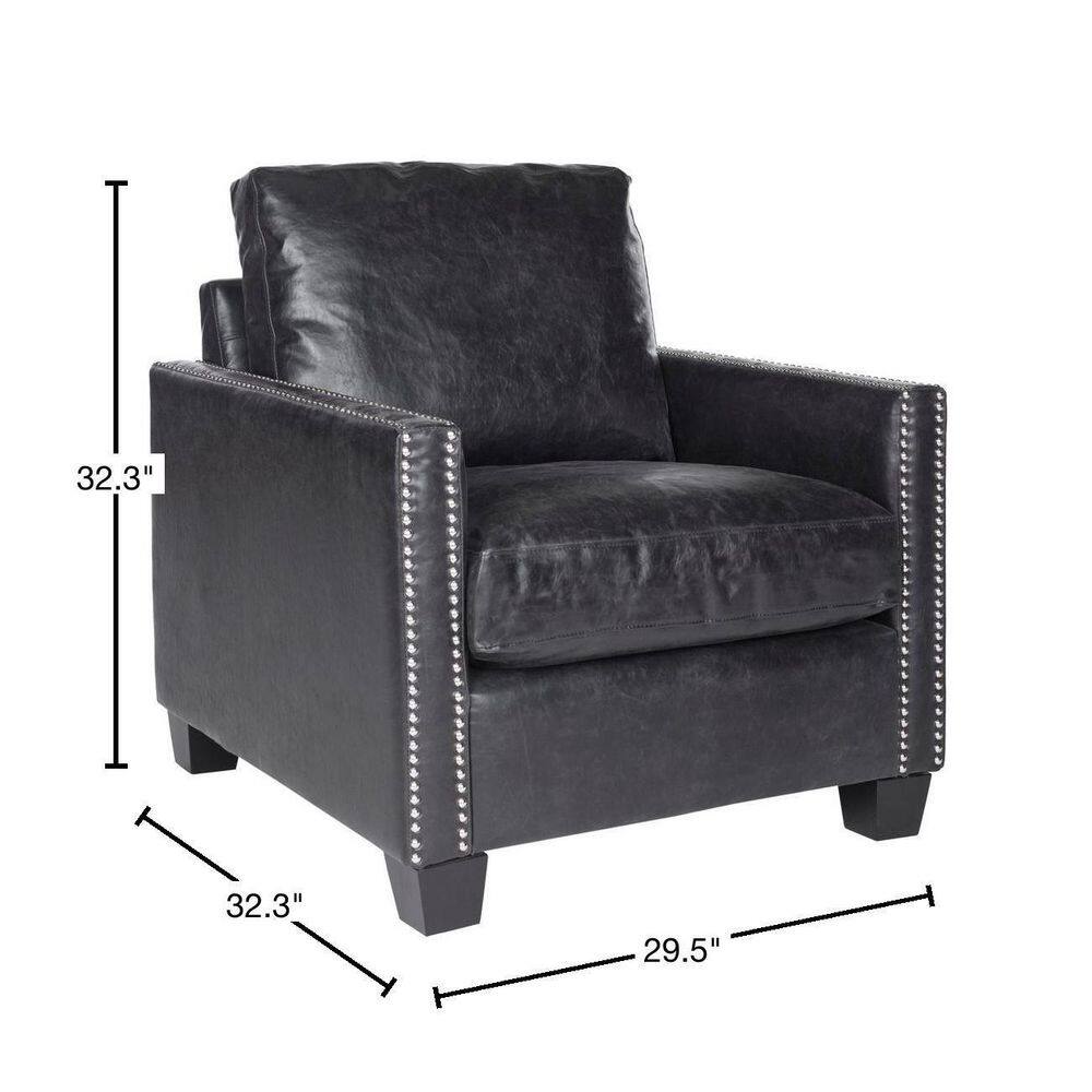 Contemporary Black Faux Leather Accent Chair with Silver Nailheads
