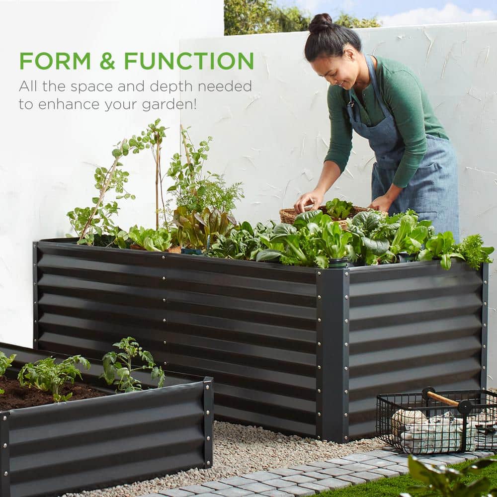 Gray Powder-Coated Steel Raised Garden Bed Planter Box, 6x3x2ft