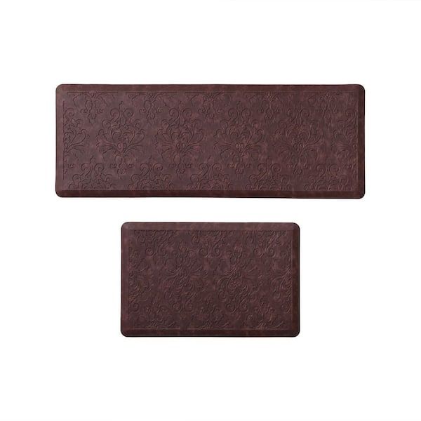 Chef Gear Marni Red 17.5 in. x 48 in. Floral Synthetic 2-Piece Kitchen Mat Set