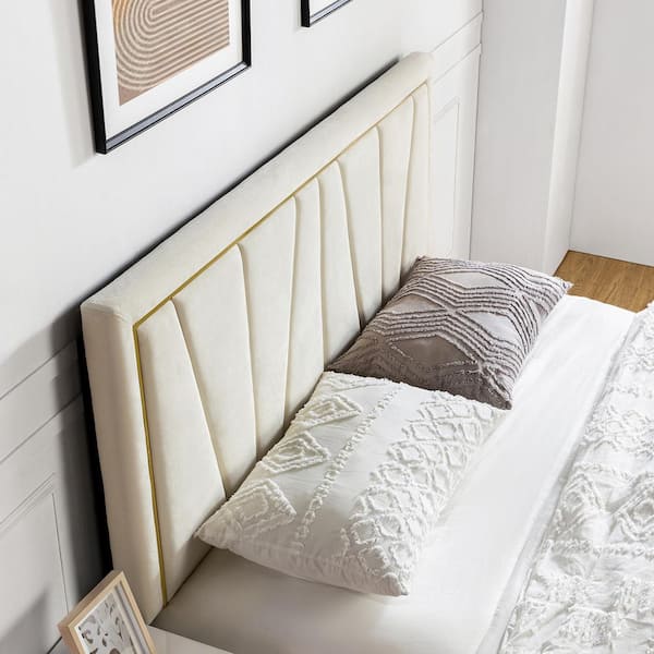 JAYDEN CREATION Curtis 64 in. W Ivory Upholstered Tufted Adjustable Height Headboard with Solid Wood Legs-White Family