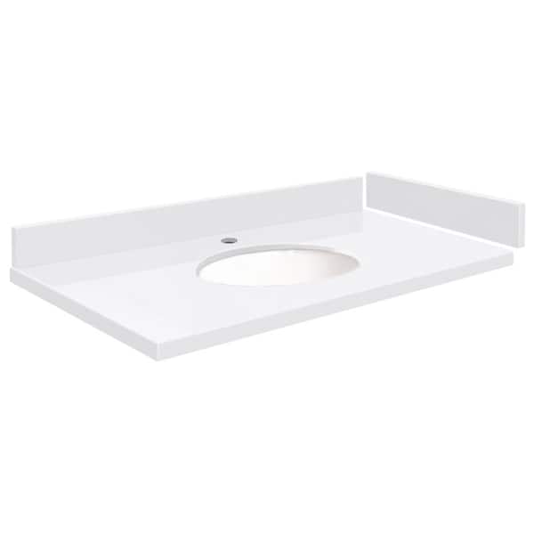 Transolid Silestone 34.25 in. W x 22.25 in. D Quartz White Round Single Sink Vanity Top in Miami White