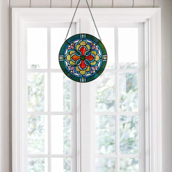River of Goods Circular Geometric Multicolor Stained Glass Window