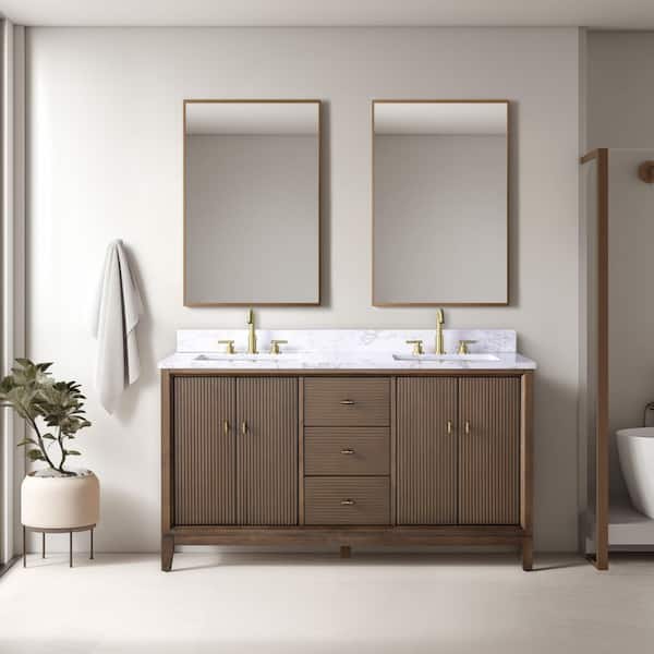 watageum マーブル34 Vanity Art 60 in. W x 34 in. H Double Sink Walnut Bath