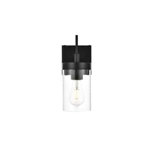 Simply Living 5 in. 1-Light Modern Black Vanity Light with Clear Cylinder Shade